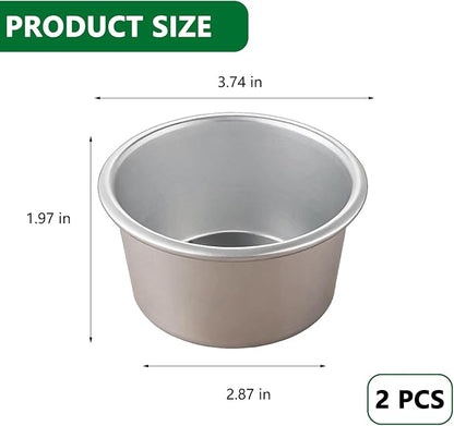 2 Packs Mini Flan Molds Small Pudding Mold Moldes Individuales Cups for Baking Raspberry Souffle Popover Pie Egg Tart Cake Aluminium Baking Molds 3.4"x2"