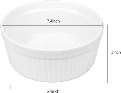 Foraineam 2 Pack Large Porcelain Souffle Ramekins, 48 Ounce, 1.5 Quarts White Bakeware Ramekin Set for Baking, Cooking, Serving and More