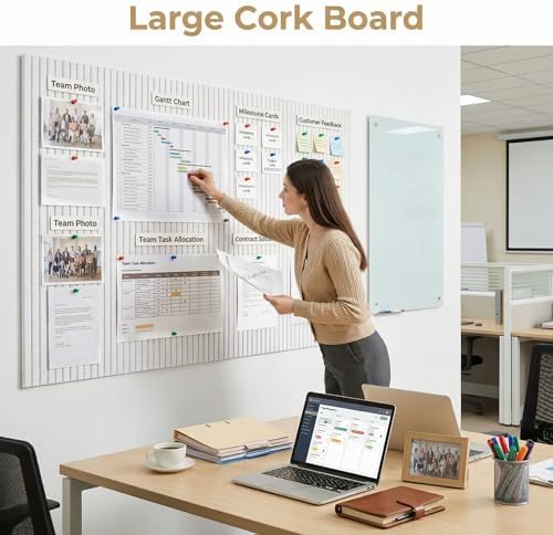 AHEONLAR Felt Bulletin Board 48" x 36", Cork Boards for Walls, 12 Pack Bulletin Board Large Cork Board for Office, Felt Boards with 70 Safe Removable Adhesive Tabs Wall Decor for Home(White)