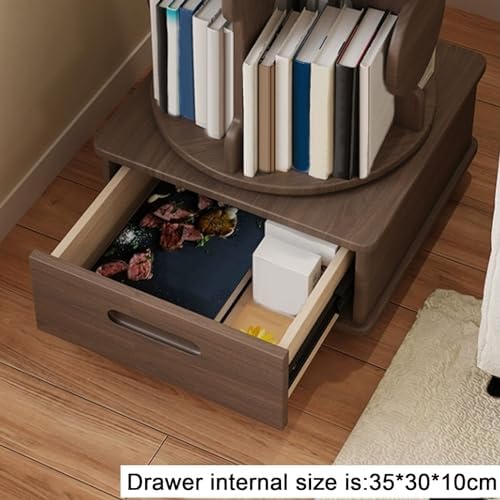 Small Bookshelf with Storage Drawer for Small Spaces Corner Rotating Bookshelf 360 Display 2-4 Tier Revolving Bookcase with Brake Wheels for Bedroom Living Room Study Room ( Color : Wood , Size : Thre