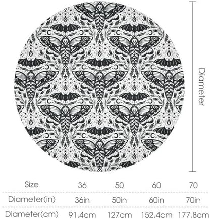 Boho Moth Tablecloth, Gothic Mysterious Halloween Black White Death Butterfly Bat Witch Print Table Cloth for Kitchen Dining Picnic Party Restaurant Decoration, 36x36in