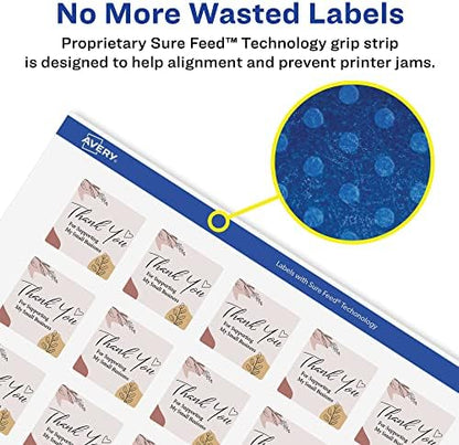 Avery® Printable Durable White Square Labels, Sure Feed® Technology, 1" x 1", Print-to-the-Edge, Waterproof Labels, Laser & Pigment-Based Inkjet Compatible, 1200 Total