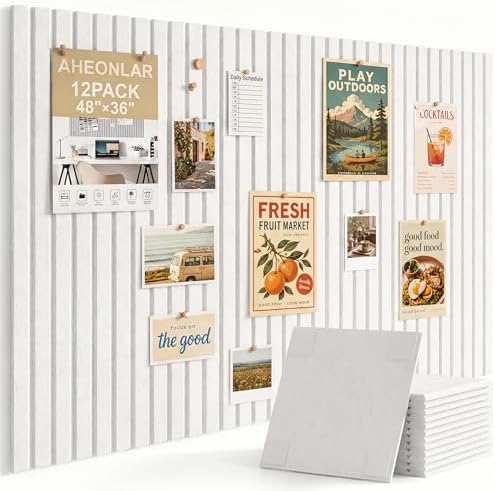 AHEONLAR Felt Bulletin Board 48" x 36", Cork Boards for Walls, 12 Pack Bulletin Board Large Cork Board for Office, Felt Boards with 70 Safe Removable Adhesive Tabs Wall Decor for Home(White)