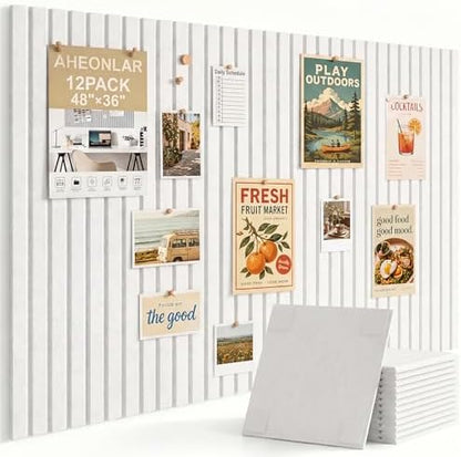 AHEONLAR Felt Bulletin Board 48" x 36", Cork Boards for Walls, 12 Pack Bulletin Board Large Cork Board for Office, Felt Boards with 70 Safe Removable Adhesive Tabs Wall Decor for Home(White)