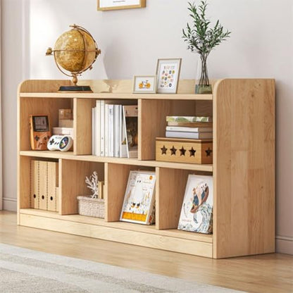Unfinished Color Pine Book Rack 2/3/4-Tier Storage Solid Wood Cabinet, Pine Wood Storage Shelving Unit 8-Compartment Square Grid Cabinet Low Bookshelf Natural Finish 47.2"L x 9.4"W x 31.5"H
