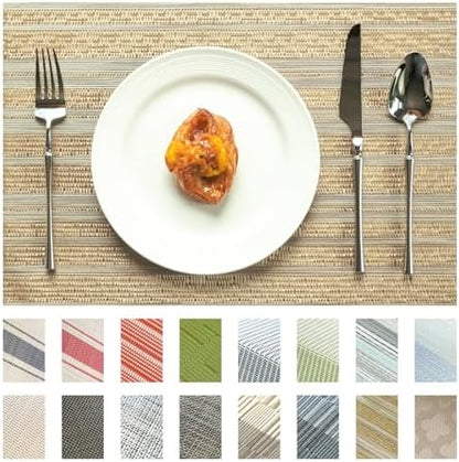Placemats Set of 6 Vinyl/Plastic Woven Place Mats for Kitchen Table Indoor/Outdoor Washable Placemat Wipeable Dining Table Mats (Aurora Gold,6)