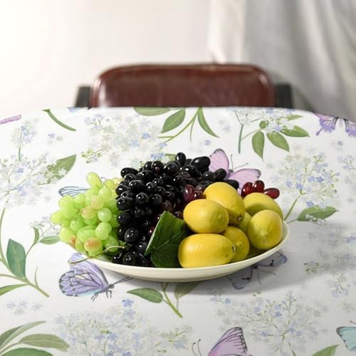 Butterfly Floral Tablecloth, Spring Summer Watercolor Flowers Plants Leaves Print Table Cover for Party Picnic Dinner Decor 55x75in