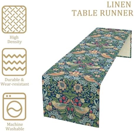 William Morris Floral Table Runner, Vintage Green Flowers Botanical Printed Table Runner for Home Kitchen Dining Table Decoration,13x70 Inch
