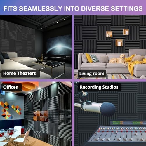 JBER 48 Pack Acoustic Foam Panels, 1" X 12" X 12" Upgraded Self-Adhesive Studio Soundproofing Wedges Fire Resistant Sound Proof Padding Acoustic Treatment Foam - Black & Red