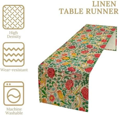 William Morris Original Design Red Rose Table Runner Vintage Floral Table Runner for Dining Table Decor 13 x 90 Inch