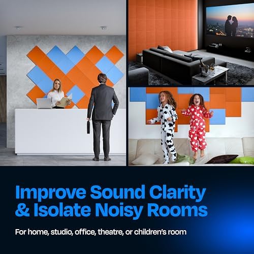 Acoustic Panels 12-Pack Soundproof Wall Panels 12"X12"X0.4" Sound Panels High Density Sound Dampening Panels - [Poppy Orange Square]
