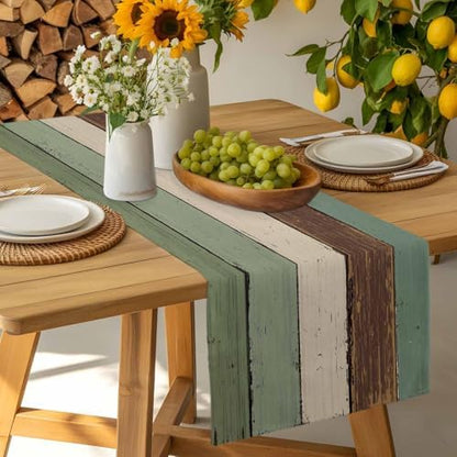 Green Brown Wood Grain Table Runner Dresser Scarf 13 x 72 Inch Vintage Mottled Board Striped Farm Table Runners Non-Slip Heat Resistant Kitchen Dining Table Decor for Home Holidays Indoor Outdoor