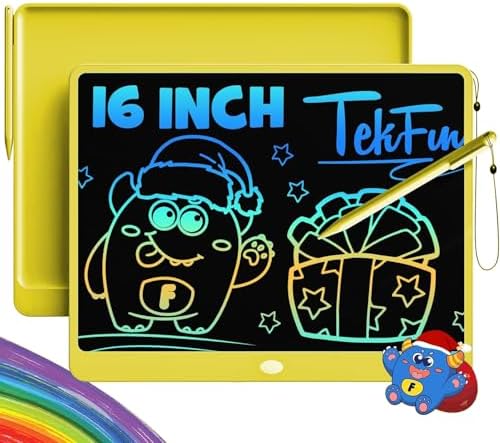 TEKFUN LCD Writing Tablet for Adults, Large Doodle Board, 16 Inch Colorful Drawing Tablet Writing Pad, Toddler Toys for 3 4 5 6 7 8 9 Year Old Girls Boys Teen, Birthday Gifts for Kids (Yellow)