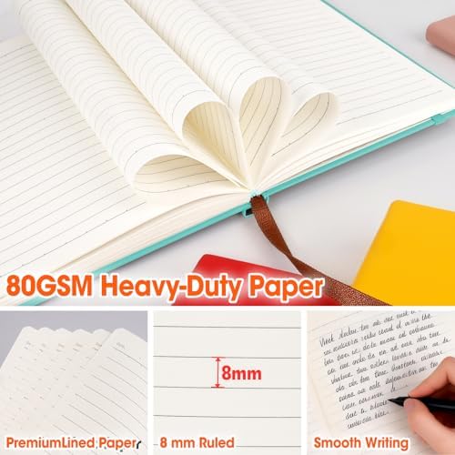 20 Pack Lined Journal Notebook with Pen, A5 Hardcover Leather Journal 5.5"*8.3", 5 Colors 136 Pages College Ruled Notebooks and Pen Set for Office School Business Supplies