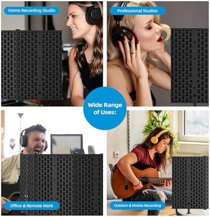 Microphone Isolation Shield – Foldable & Adjustable Soundproof Panel for Recording, Podcasting, Vocal Booth, Studio & Home Use (Five sides without stand)