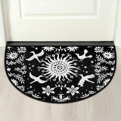 Pardick Vintage Boho Flower Bird Half Round Door Mat, Non-Slip Welcome Indoor Entrance Way Rug Semi Circle Front Doormats Washable Bathroom Kitchen Floor Mat, Outdoor Rugs for Patio, Hearth Rug