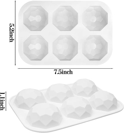 2 Pcs Diamond Ball Cake Silicone Molds, 3D Geometric Half Ball Mousse Cake Baking Molds, Silicone Pastry Chocolate Molds for Cake Decoration French Dessert Truffle Jelly Pudding (6-Cavity)