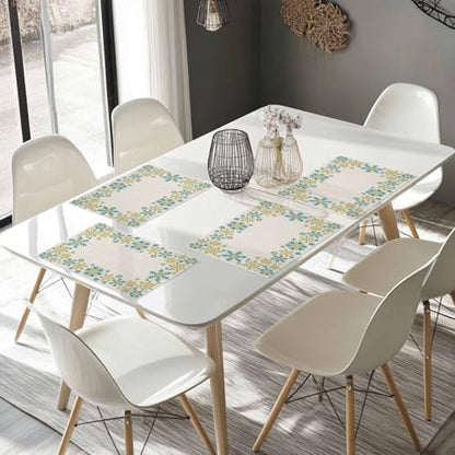 Gold Blue Snowflakes Christmas Placemats Set of 4, Winter Xmas Holiday Heat Resistant Washable Table Place Mats Beige Cotton Table Linens Party Holiday Decor for Kitchen Dining Outdoor Indoor
