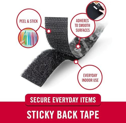 VELCRO Brand Sticky Back Hook and Loop Fasteners, Black, 6 Ft Tape Roll