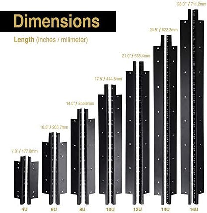 Sound Town 2-Pack 12U Steel Rack Rails, with Black Powder Coated Finish and Screws (ST-RR-12U)