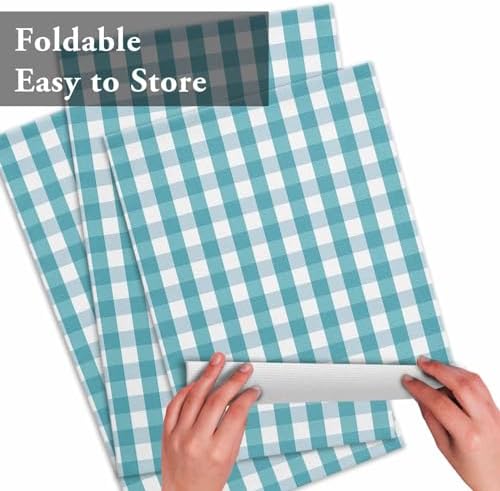 Rustic Teal White Buffalo Check Plaid Pattern Placemats Set of 6, Farmhouse Heat Resistant Washable Table Place Mats Cotton Table Linens Party Holiday Decor for Kitchen Dining Outdoor Indoor