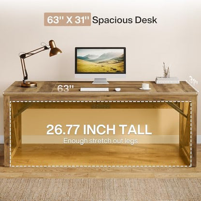 Tribesigns L Shaped Desk with Drawer Cabinet, 63" Executive Computer Desk and lateral File Cabinet, 2 Piece Home Office Furniture with Drawers for Hanging, Door