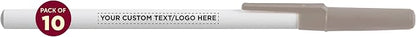 DISCOUNT PROMOS Custom Value Stick Pens Set of 10, Personalized Bulk Pack - Black Ink, Great for Office, School, Business, Tradeshows, Events - Grey