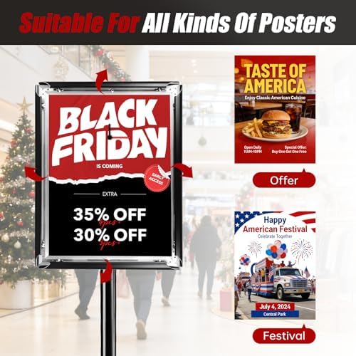6Pack Sign Holder Stand-8.5x11 inch，Adjustable Sign Stands For Display，Heavy Duty Floor Standing Sign Holder Stand Aluminum for Retail Store，Museum，Volunteer Cctivities（Black）