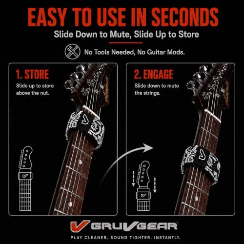 Gruv Gear Fret Wrap & Guitar Mute, Fretwrap for Acoustic, Electric & Bass | String Dampener Recording, Tapping & Practice Accessory (1 Pack, Extra Large Bandana Black, Fits 7-12 String Bass, Extended