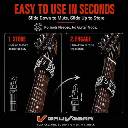 Gruv Gear Fret Wrap & Guitar Mute, Fretwrap for Acoustic, Electric & Bass | String Dampener Recording, Tapping & Practice Accessory (1 Pack, Extra Large Bandana Black, Fits 7-12 String Bass, Extended