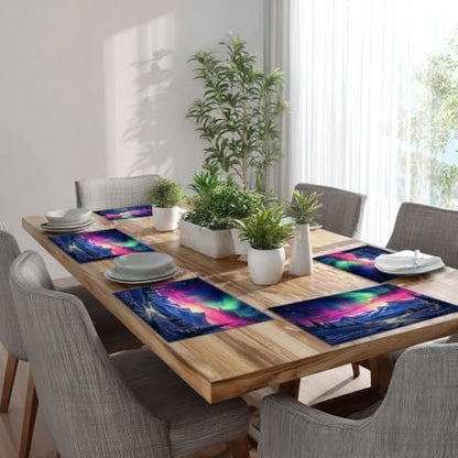 Batmerry Vintage Christmas Linen Placemats Set of 8, Cozy Fireplace Scene Washable Table Mats for Kitchen Table Thickened Heat Insulation Dining Set Indoor Outdoor 12X18 in