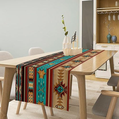 Aztec Table Runner,Ethnic Style Design Geometric Table Runners Dresser Scarves Table Setting Decor for Garden Farmhouse Wedding Party Holiday Dinner Home 13x70 Inch