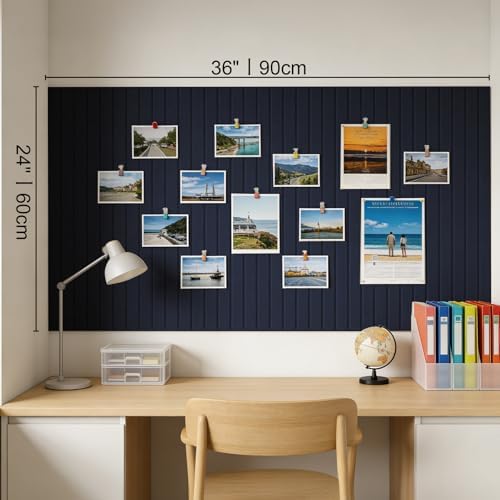 Large Felt Bulletin Board with Self-Adhesive | 6 Pack 36"x24" Cork Board Alternative | Notice Boards with 35 Pushpins, Secure and Easy to Install, Home Office Decor Classroom Decor - Navy Blue