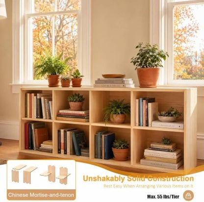 Solid Wood Horizontal Bookshelf,Cubby Storage Organizer,Vertical or Horizontal Bookcase,Hallway TV Stand,for Books, Photo Albums, Plants & Daily Necessities(35.4"-9Cube)