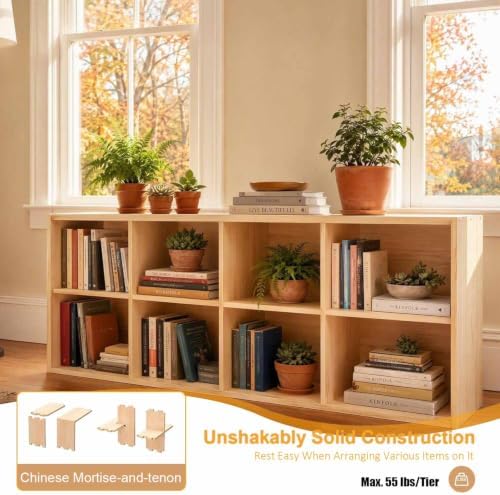 Solid Wood Horizontal Bookshelf,Cubby Storage Organizer,Vertical or Horizontal Bookcase,Hallway TV Stand,for Books, Photo Albums, Plants & Daily Necessities(35.4"-6Cube)