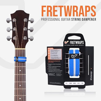 Gruv Gear Fret Wrap & Guitar Mute, Fretwrap for Acoustic, Electric & Bass | String Dampener Recording, Tapping & Practice Accessory (1 Pack, Small Blue/White, Fits 4 String Bass, 6 String Guitar)