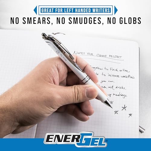 Pentel EnerGel RTX Pearl Liquid Gel Pen, (0.5mm) Needle Tip, Fine Line, Asstd. Ink, 12-Pk