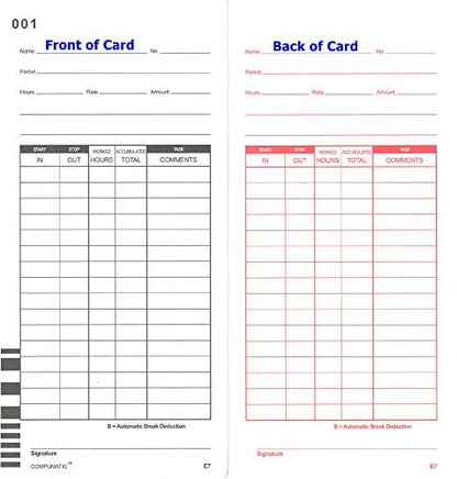 Compumatic E7 Time Cards for Lathem 7000E & 7500E Calculating Clocks 400ct