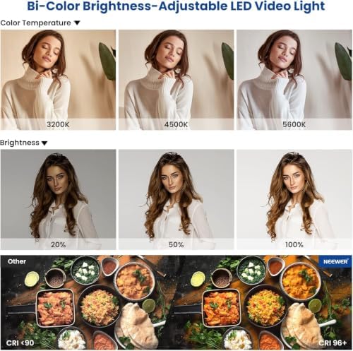 NEEWER 2 Pack Bi Color 660 LED Video Light and Stand Kit: (2) 3200-5600K CRI 96+ Dimmable Light with U Bracket and Barndoor, (2) 75 inches Light Stand for Studio Photography, Video Recording (Black)
