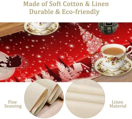 Merry Christmas Table Runner Red Snowflakes ,Xmas Ball Ornaments Snow Red Table Runners for Dinning Table,Snowflake Sparkle Kitchen Decor,Holiday Dinner Decoration-13x60 Inch