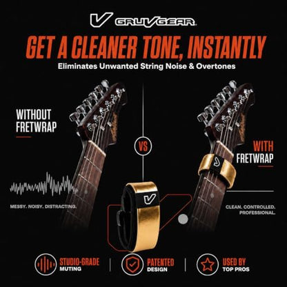 Gruv Gear Fret Wrap & Guitar Mute, Fretwrap for Acoustic, Electric & Bass | String Dampener Recording, Tapping & Practice Accessory (1 Pack, Large Gold, Fits 6 String Bass, 8 String Guitar)