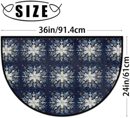 Christmas Blue Decoration Half Round Door Mat Non Slip Washable Semi Circle Area Rug Absorbent Soft Half Moon Rug Floor Mat for Indoor Outdoor Kitchen Bathroom Patio Front Door Mat Decor