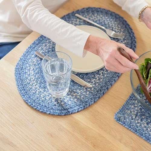 Homespice Denim Braided Placemats for Coastal Decor, Oval 13x19 Set of 6