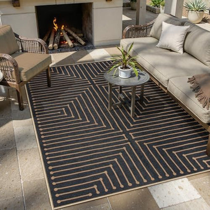 Lahome Neutral Outdoor Rug 5x7, Black and White Rug for Living Dining Room