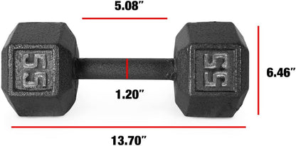 WF Athletic Supply Cast Iron Solid Hexagon Gray/Black Dumbbells, Strength Training Free Weights Set of 2 for Women and Men, Hand Weights Sold by Pairs, Multi-Select Size Options Available