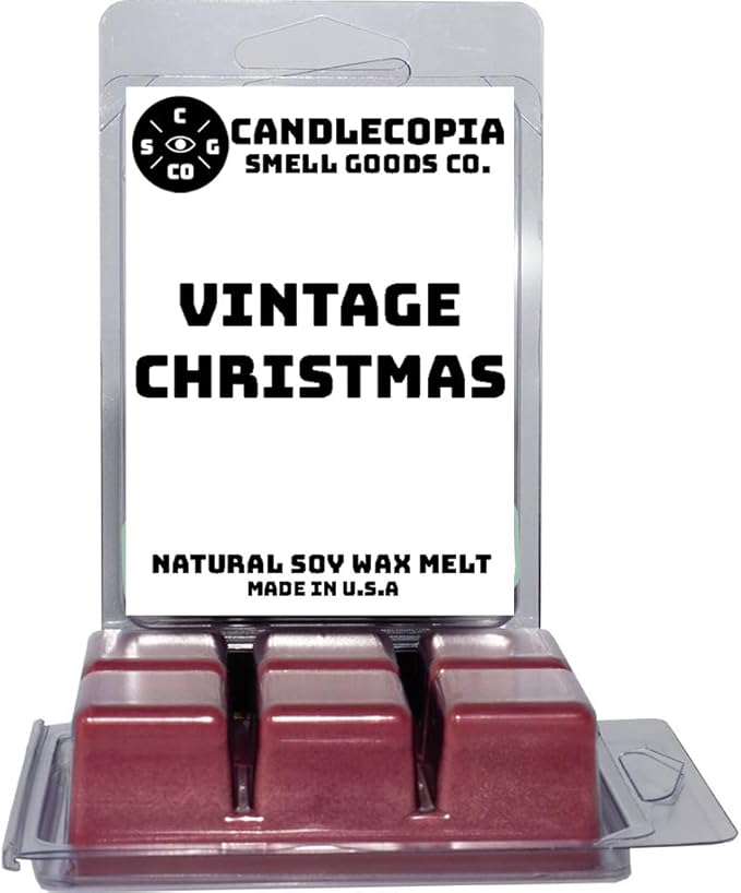 Vintage Christmas Strongly Scented Hand Poured Vegan Wax Melts, 12 Scented Wax Cubes, 6.4 Ounces in 2 x 6-Packs