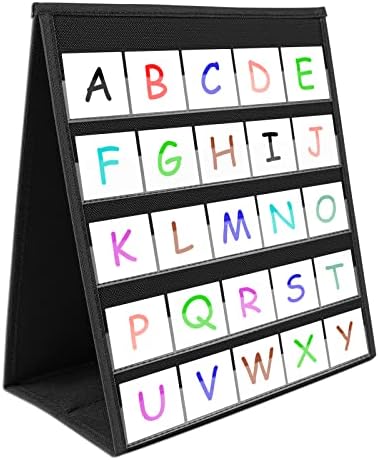 EAMAY Desktop Pocket Chart, Tabletop Teaching Classroom Pocket Charts Double-Side and self-Standing Pocket Chart for Kindergarten, Home Use or Classroom (Black) (Pack of 2)
