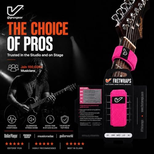 Gruv Gear Fret Wrap & Guitar Mute, Fretwrap for Acoustic, Electric & Bass | String Dampener Recording, Tapping & Practice Accessory (1 Pack, Medium Pink, Fits 5 String Bass, 7 String Guitar)
