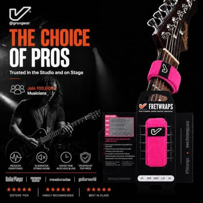 Gruv Gear Fret Wrap & Guitar Mute, Fretwrap for Acoustic, Electric & Bass | String Dampener Recording, Tapping & Practice Accessory (1 Pack, Large Pink, Fits 6 String Bass, 8 String Guitar)