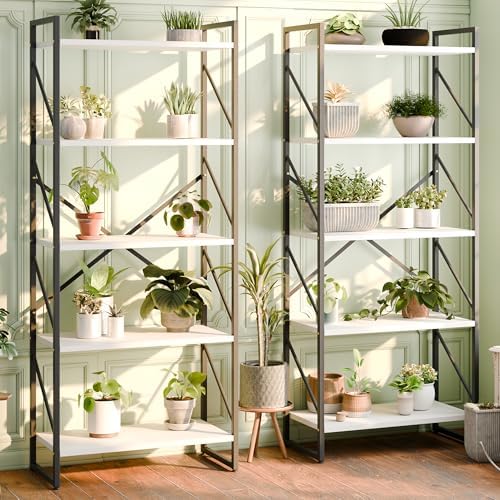 Shintenchi 2-Tier Bookshelf: Tall Industrial Bookcase for Living Room/Home/Office, Modern Book Holder with Storage Rack Shelves - White